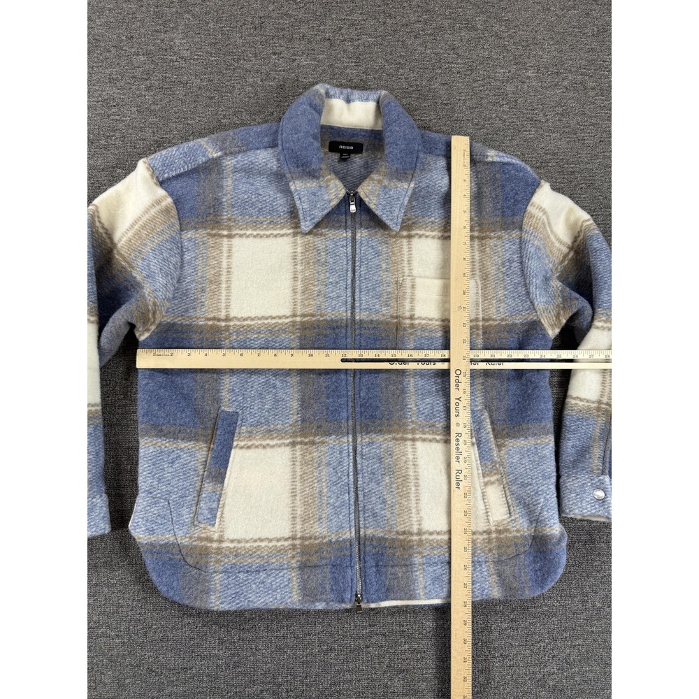 Reiss Jacket Mens 2XL Blue Plaid Morton Bomber Shirt Jacket Flannel Zip Lined - Picture 4 of 9